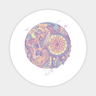 Retro Blend Skull and Dreamcatcher Circle Magnet